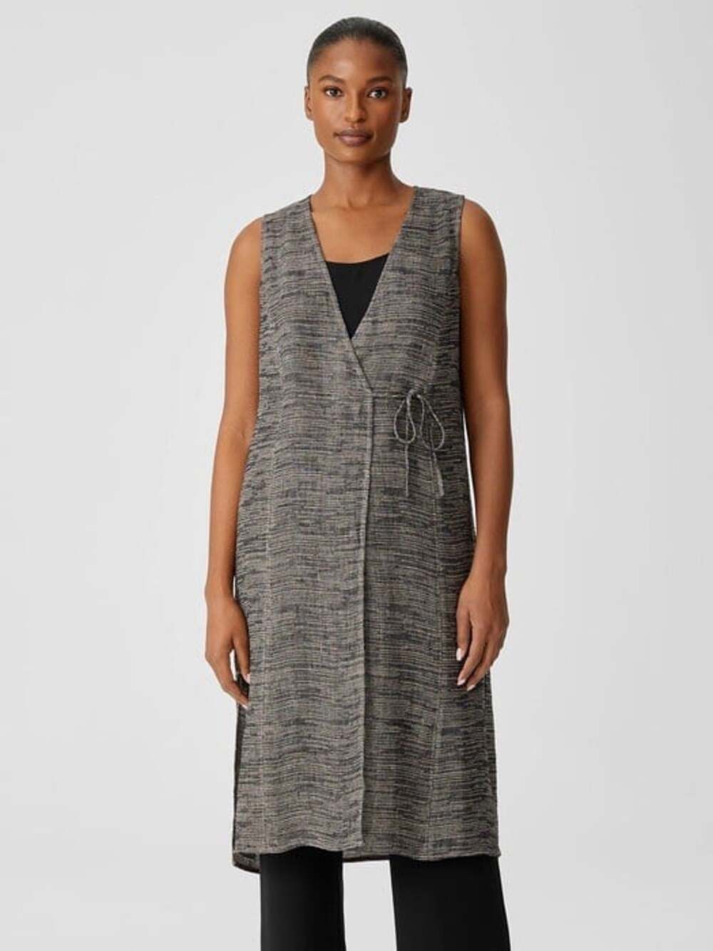 Eileen Fisher Gray Textured Sleeveless Wrap Vest